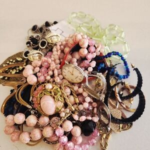 Mixed Pink Beaded Jewelry Lot with Watch